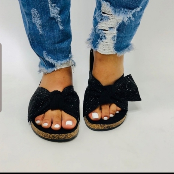 "Forever" Embellished Bow Cork Slides - Picture 2 of 3